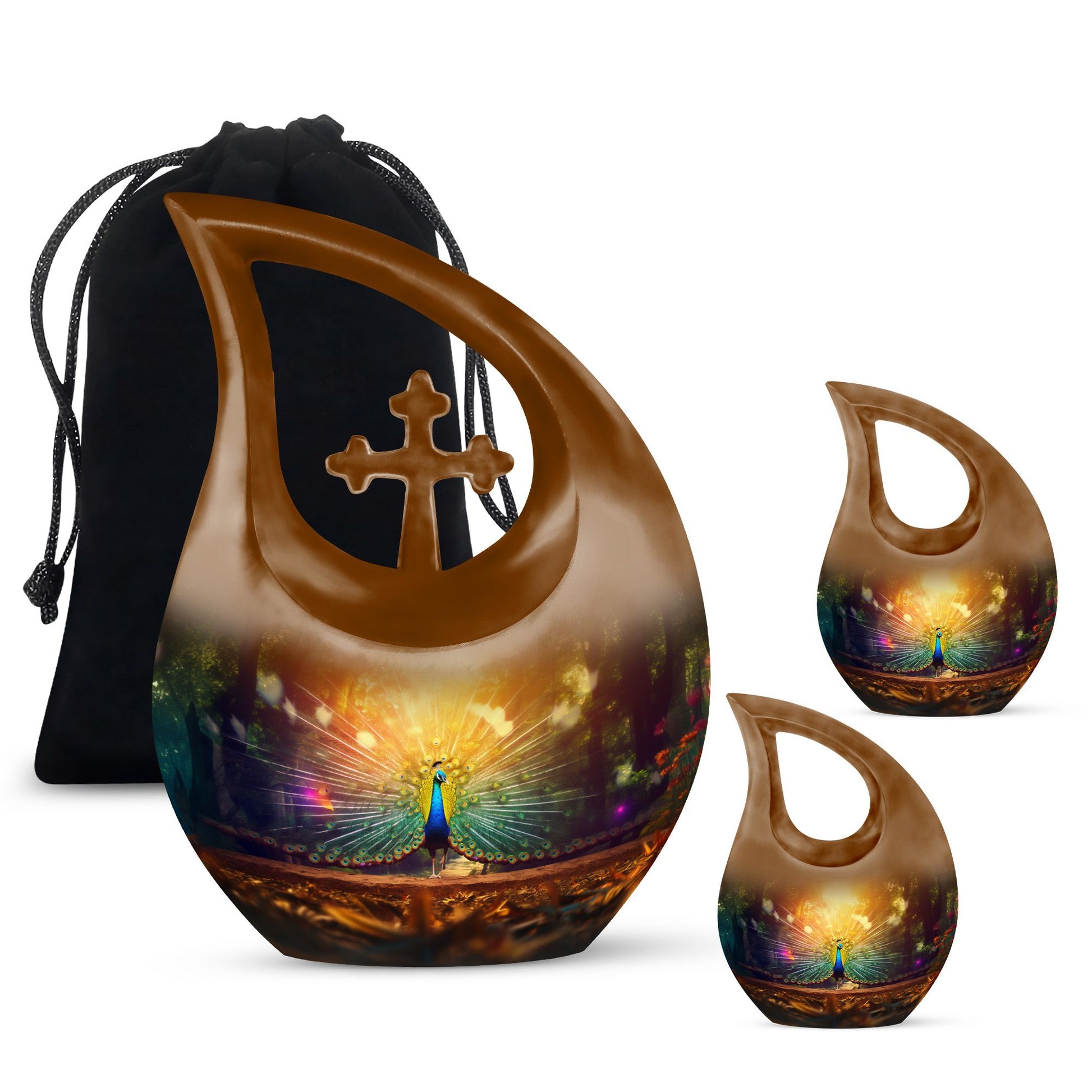 Peacock Feathers - Peacock Urn Teardrop Cremation Urn For Ashes