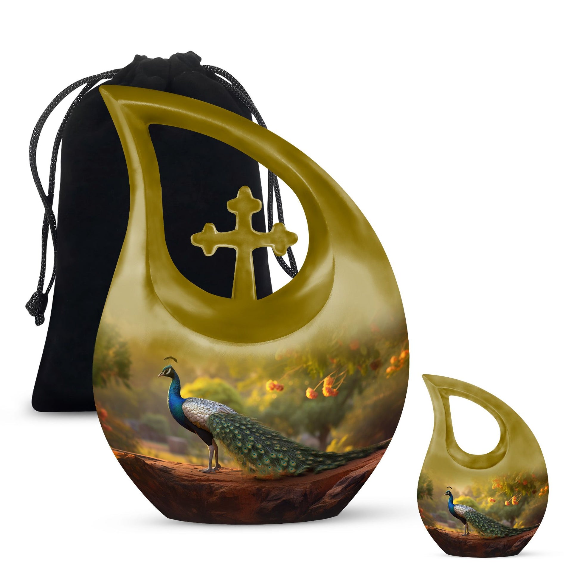 Teardrop Shape Peacock Urn Large Urn With 1 Keepsake Urn