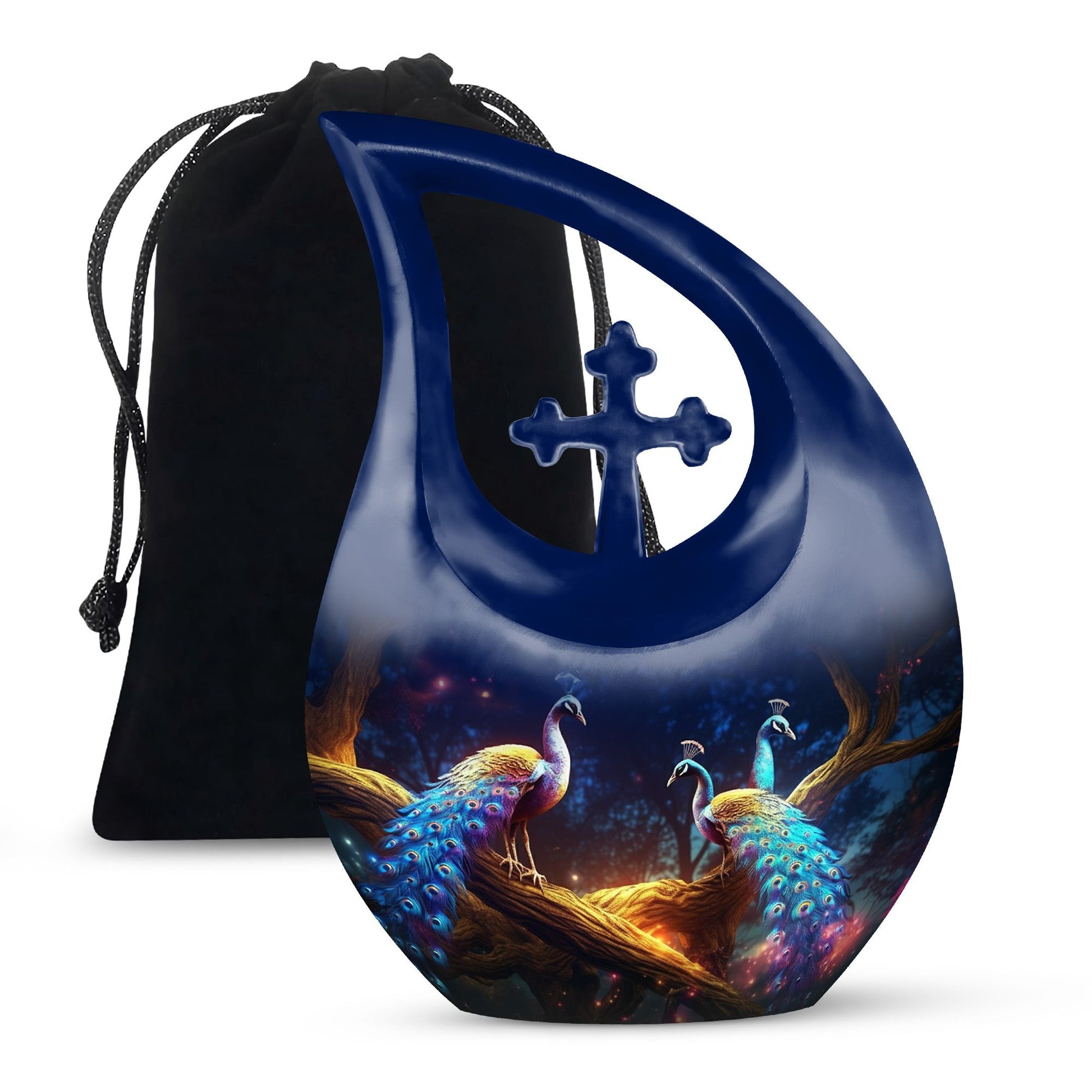 Peacock Due Face Off - Peacock Urn Teardrop Shaped Urns For Ashes