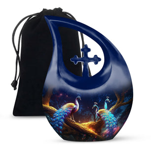 Peacock Due Face Off - Peacock Urn Teardrop Shaped Urns For Ashes