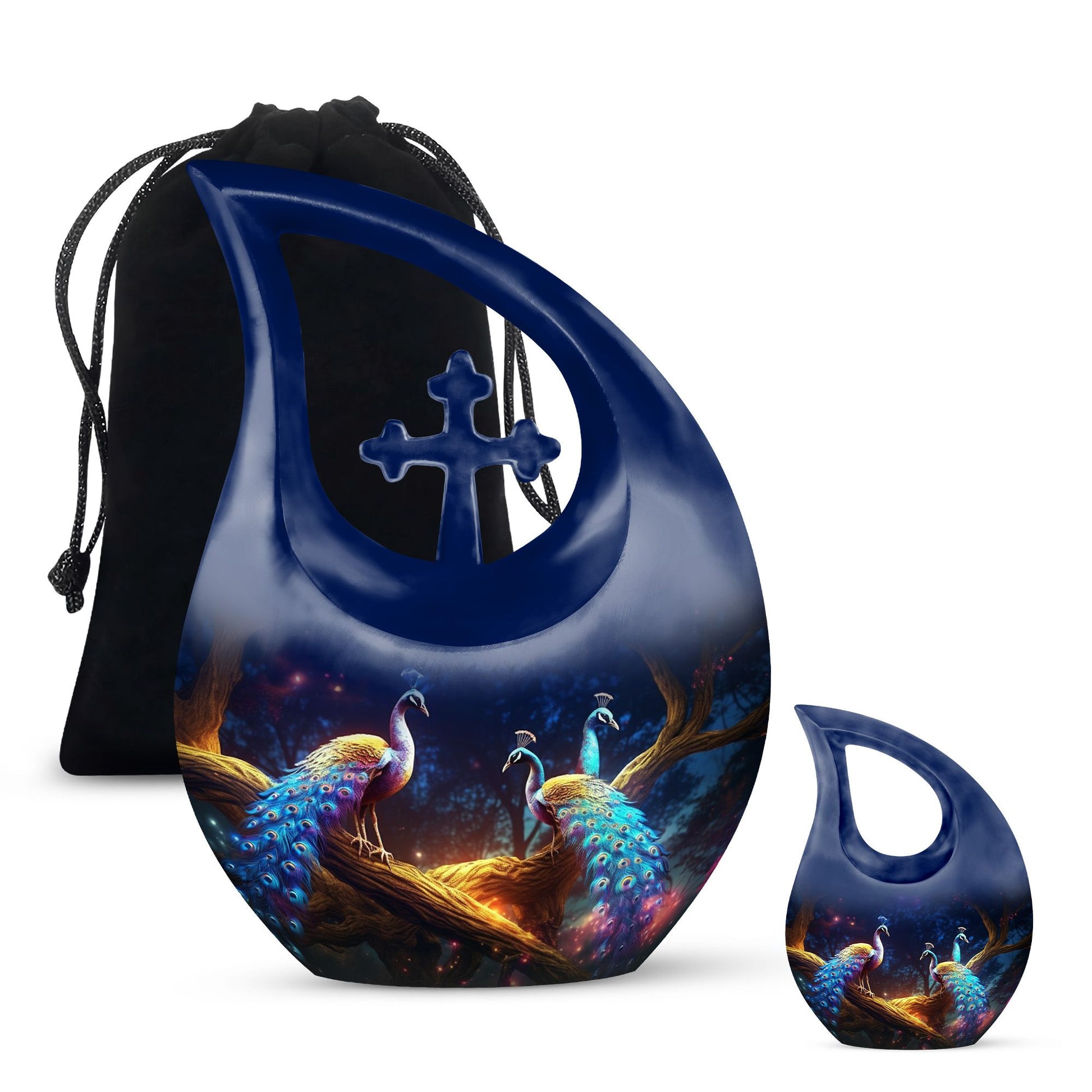 Peacock Due Face Off - Peacock Urn Teardrop Shaped Urns For Ashes