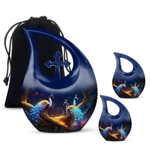Peacock Due Face Off - Peacock Urn Teardrop Shaped Urns For Ashes