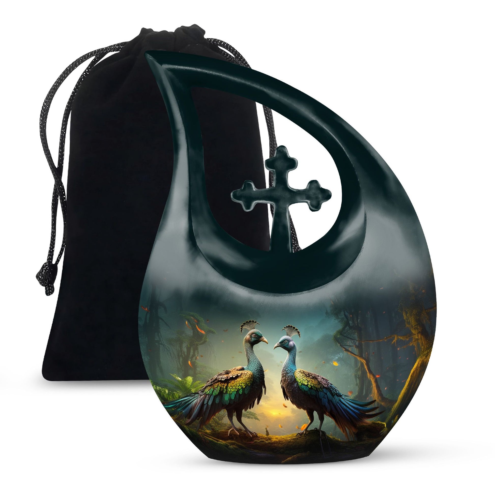Teardrop Shape Peacock Urn Large 10 Inch