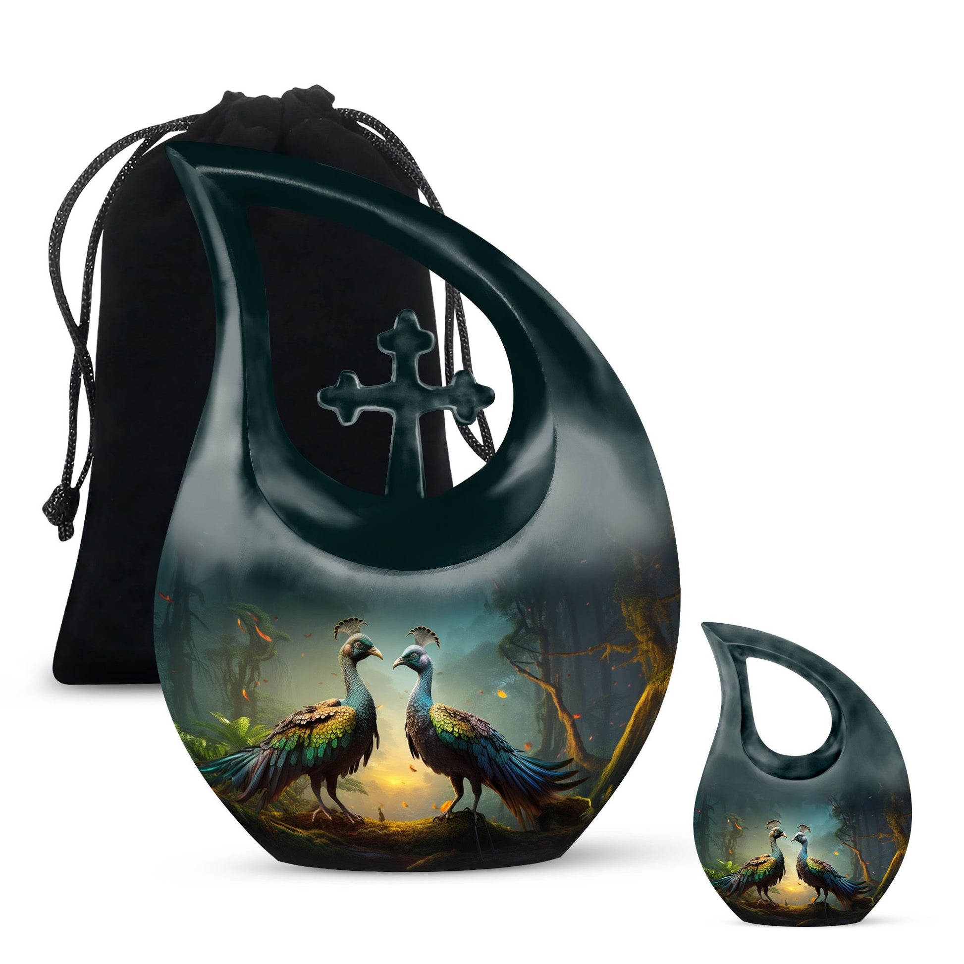 Teardrop Shape Peacock Urn Large Urn With 1 Keepsake Urn