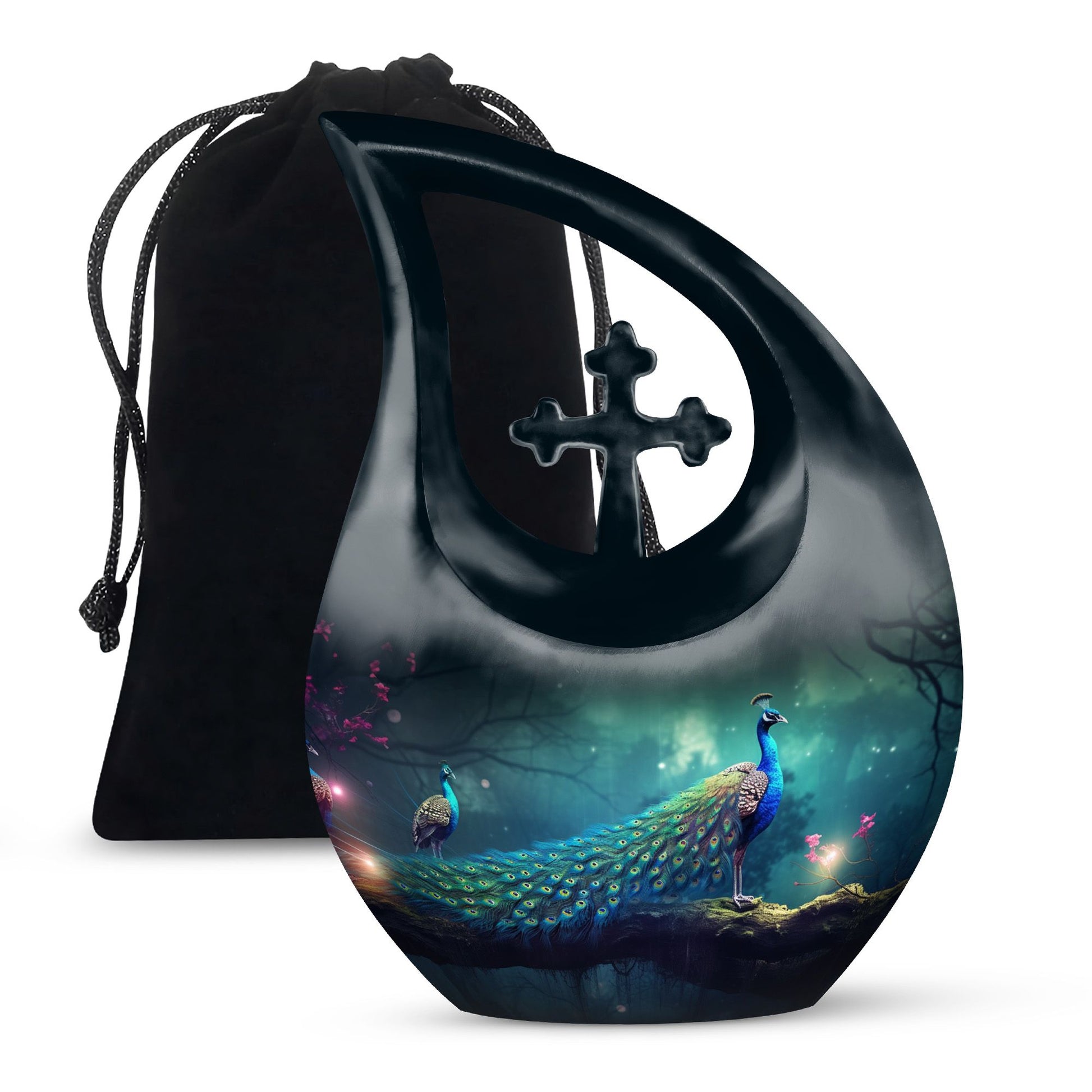 Teardrop Shape Peacock Urn Large 10 Inch