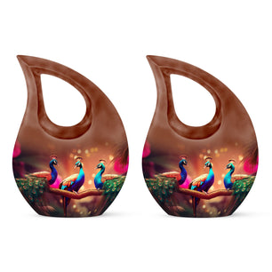 Three Peacock - Peacock Urn Teardrop Shaped Urns For Ashes