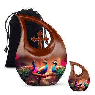 Three Peacock - Peacock Urn Teardrop Shaped Urns For Ashes