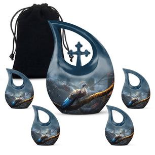 Teardrop Shape Peacock Urn Large Urn With 4 Keepsake Urn