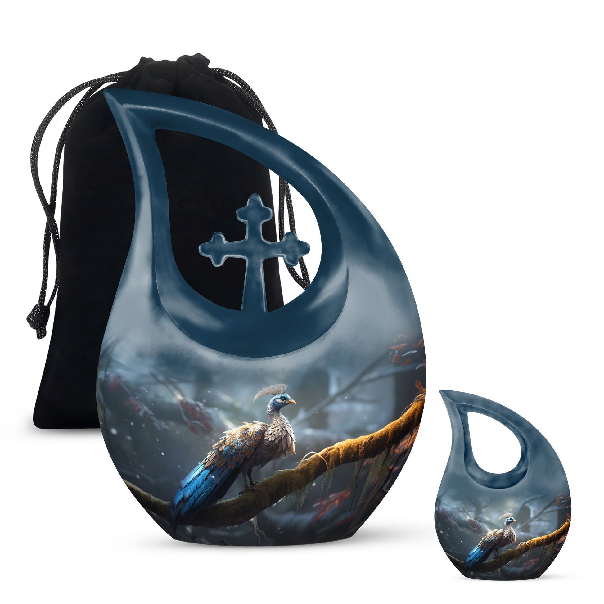 Teardrop Shape Peacock Urn Large Urn With 1 Keepsake Urn