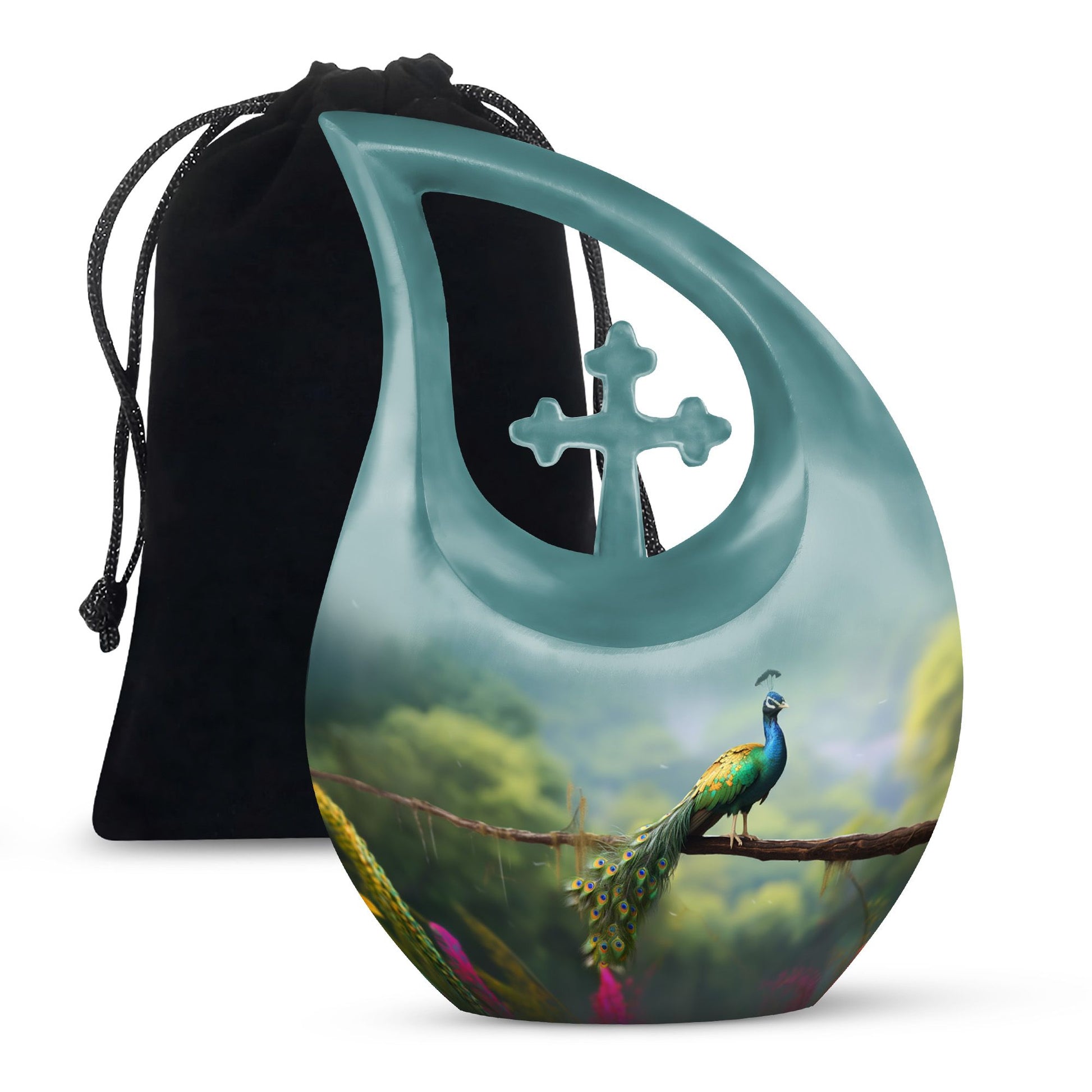 Teardrop Shape Peacock Urn Large 10 Inch