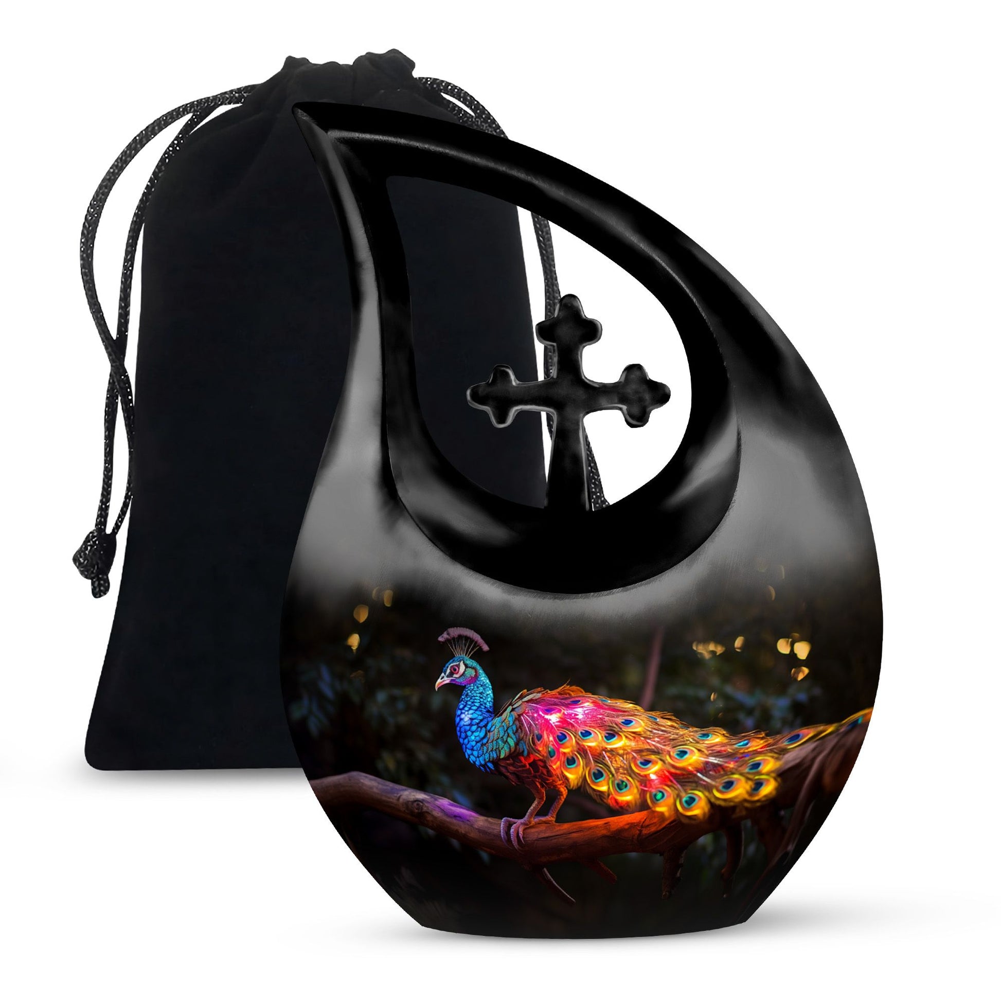 Teardrop Shape Peacock Urn Large 10 Inch