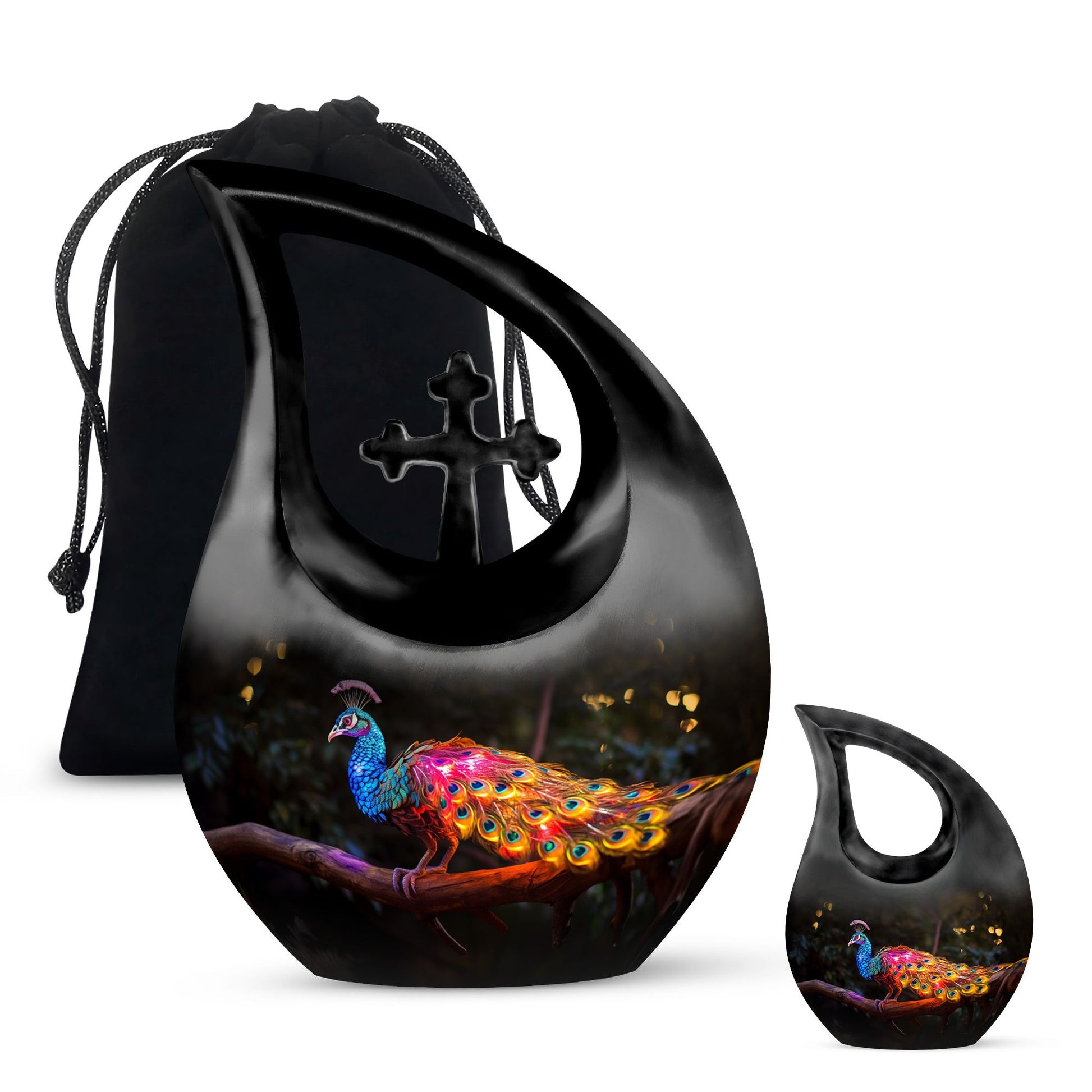 Teardrop Shape Peacock Urn Large Urn With 1 Keepsake Urn