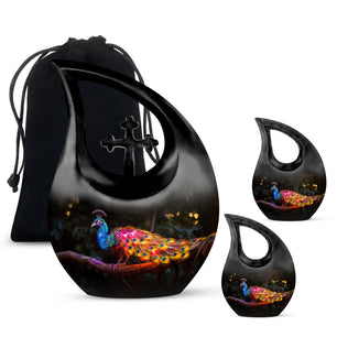 Peacock With Tale - Peacock Urn Teardrop Shaped Urns For Ashes