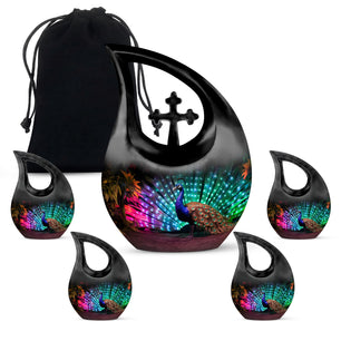 Teardrop Shape Peacock Urn Large Urn With 4 Keepsake Urn