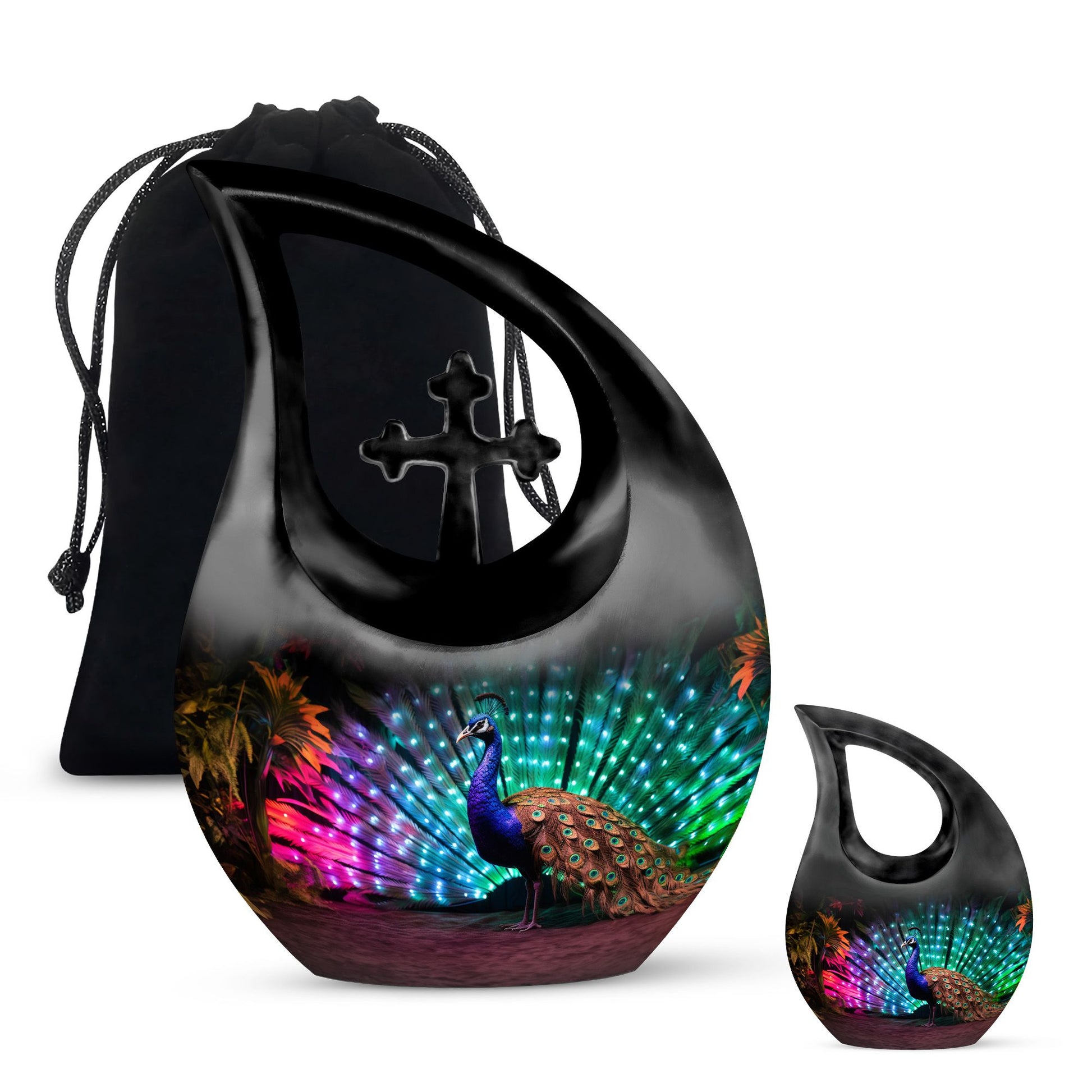 Teardrop Shape Peacock Urn Large Urn With 1 Keepsake Urn
