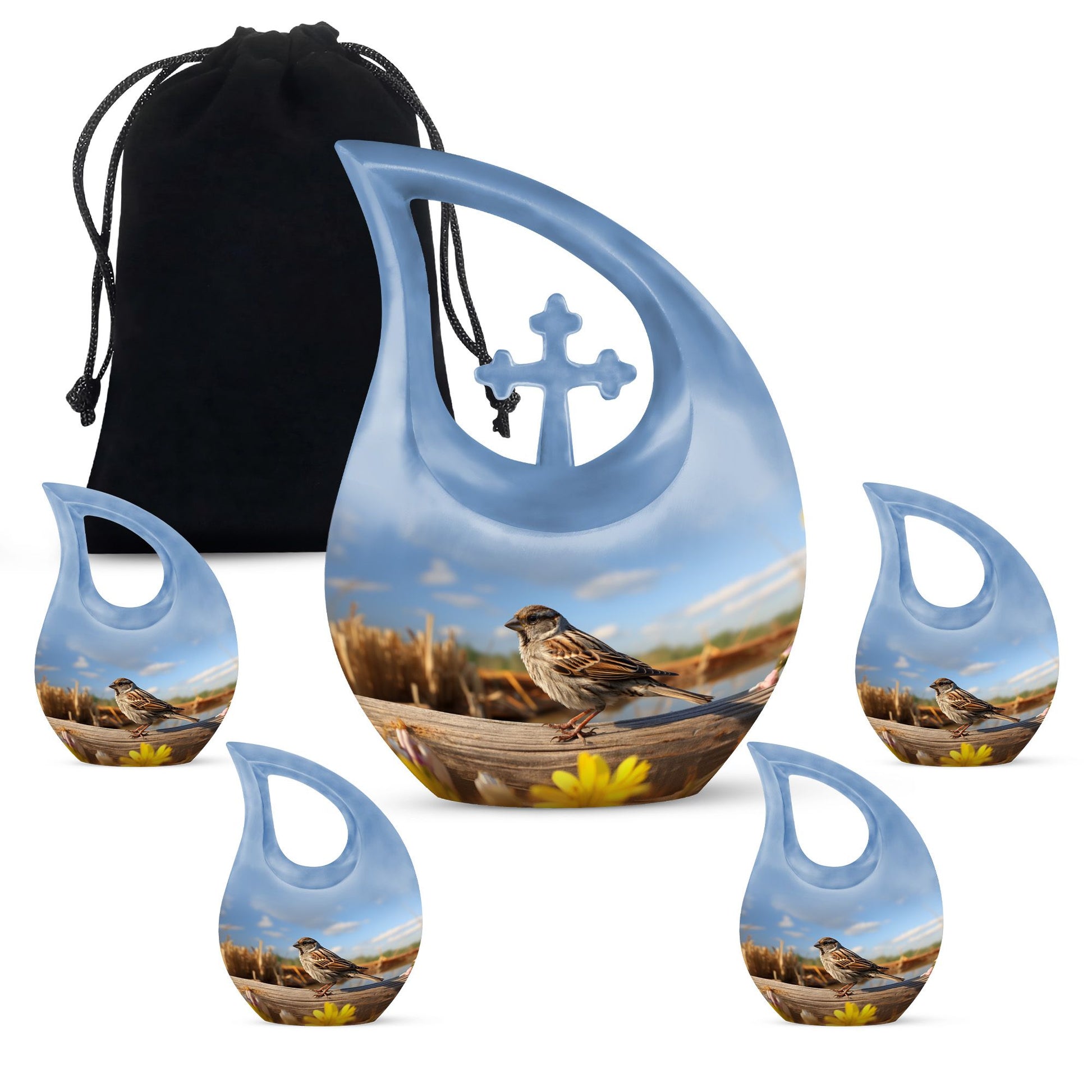 Teardrop Shape Sparrow Urn Large Urn With 4 Keepsake Urn