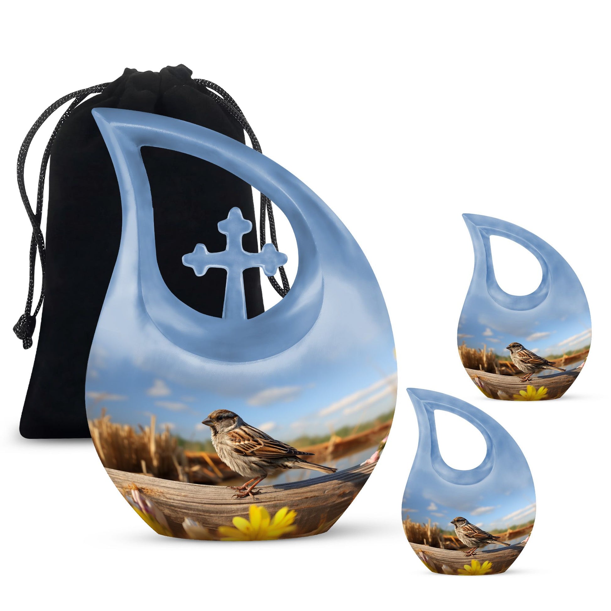 Teardrop Shape Sparrow Urn Large Urn With 2 Keepsake Urn