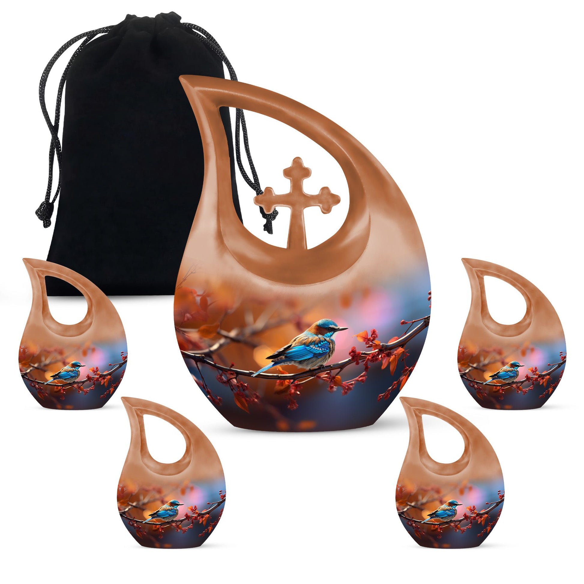 Teardrop Shape Sparrow Urn Large Urn With 4 Keepsake Urn