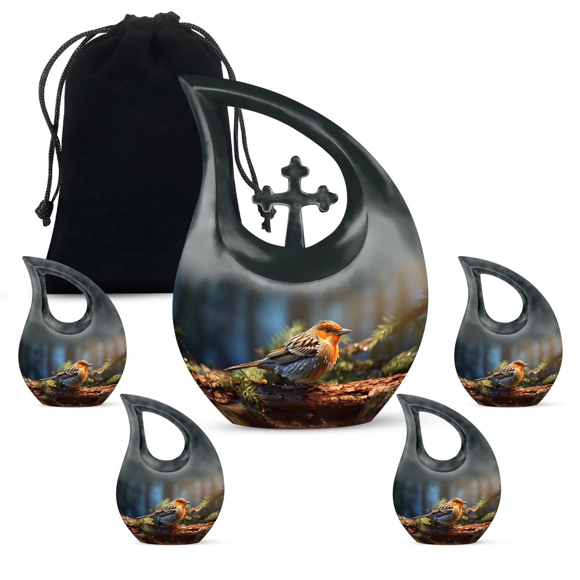 Teardrop Shape Sparrow Urn Large Urn With 4 Keepsake Urn