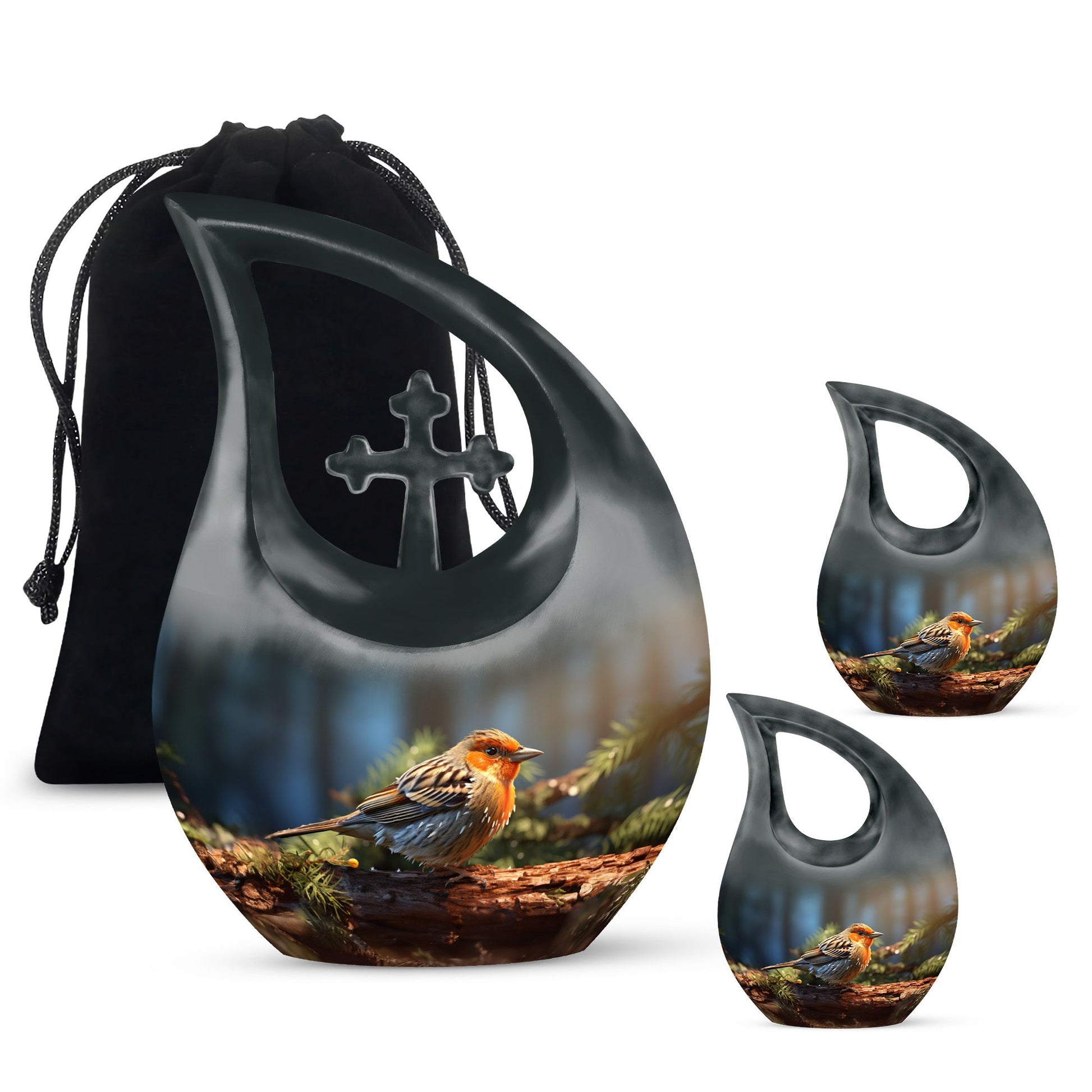 Teardrop Shape Sparrow Urn Large Urn With 2 Keepsake Urn