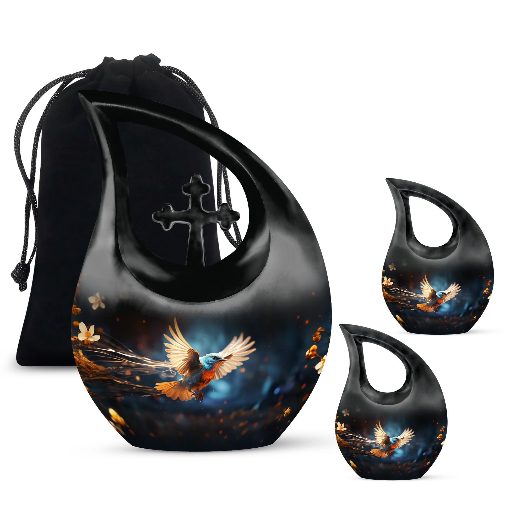 Teardrop Shape Sparrow Urn Large Urn With 2 Keepsake Urn