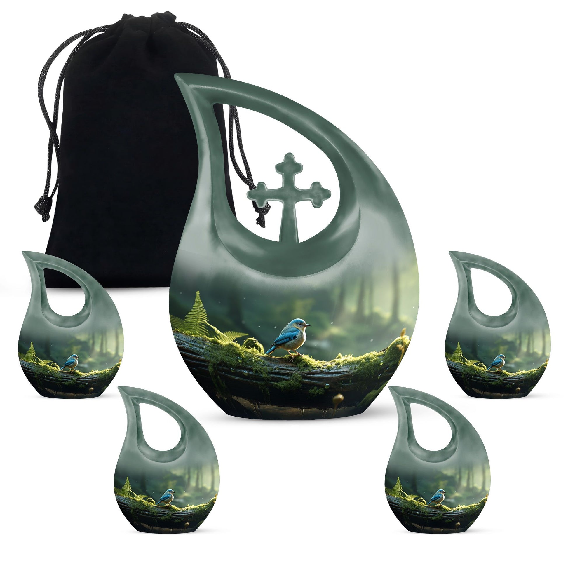 Teardrop Shape Sparrow Urn Large Urn With 4 Keepsake Urn