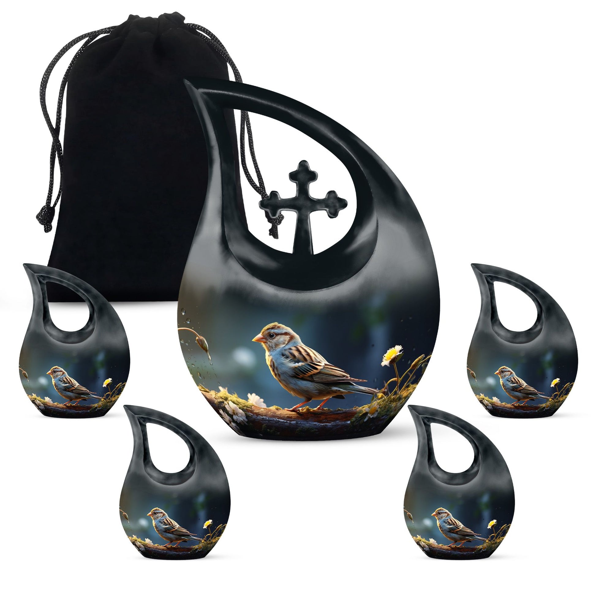 Teardrop Shape Sparrow Urn Large Urn With 4 Keepsake Urn