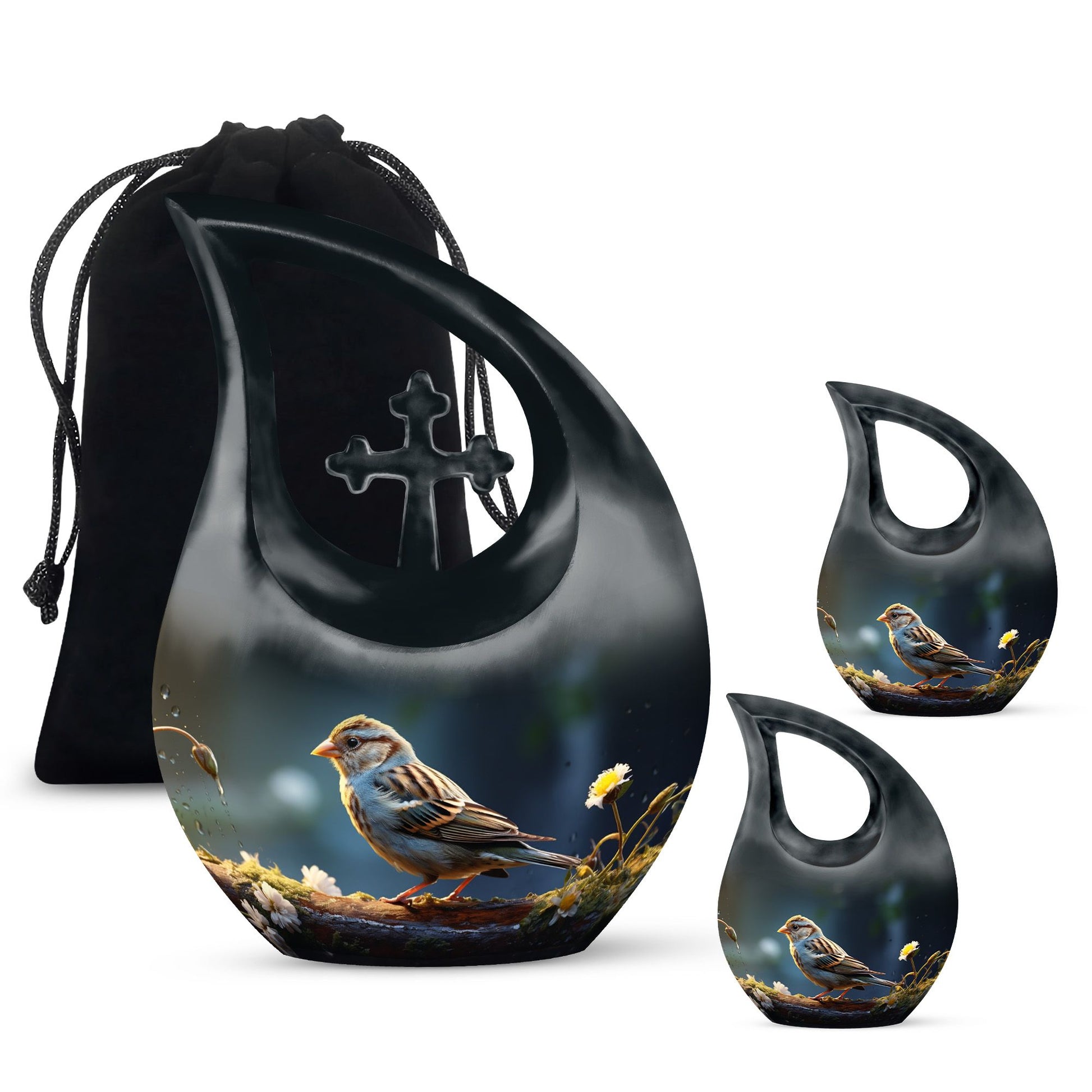Teardrop Shape Sparrow Urn Large Urn With 2 Keepsake Urn