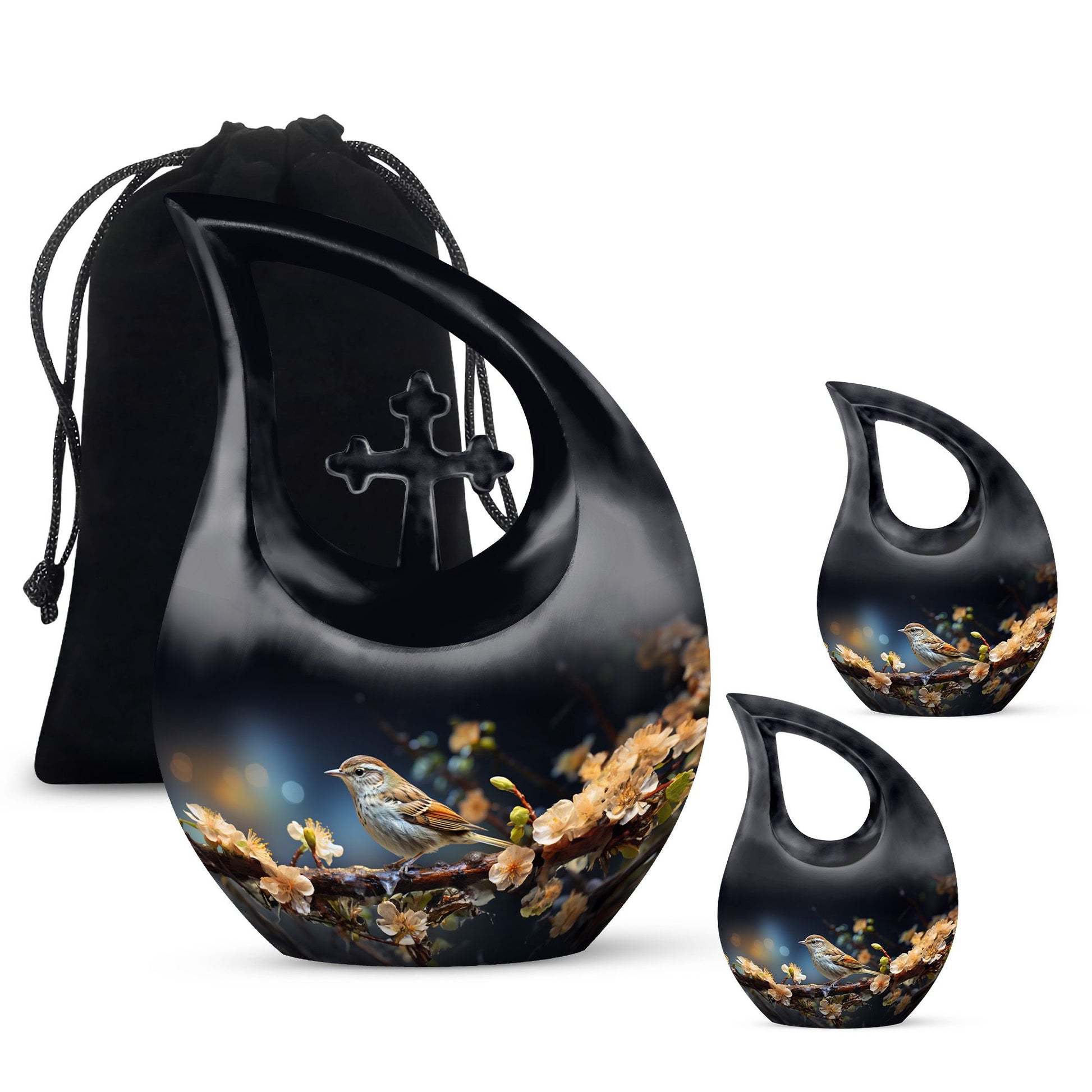 Teardrop Shape Sparrow Urn Large Urn With 2 Keepsake Urn