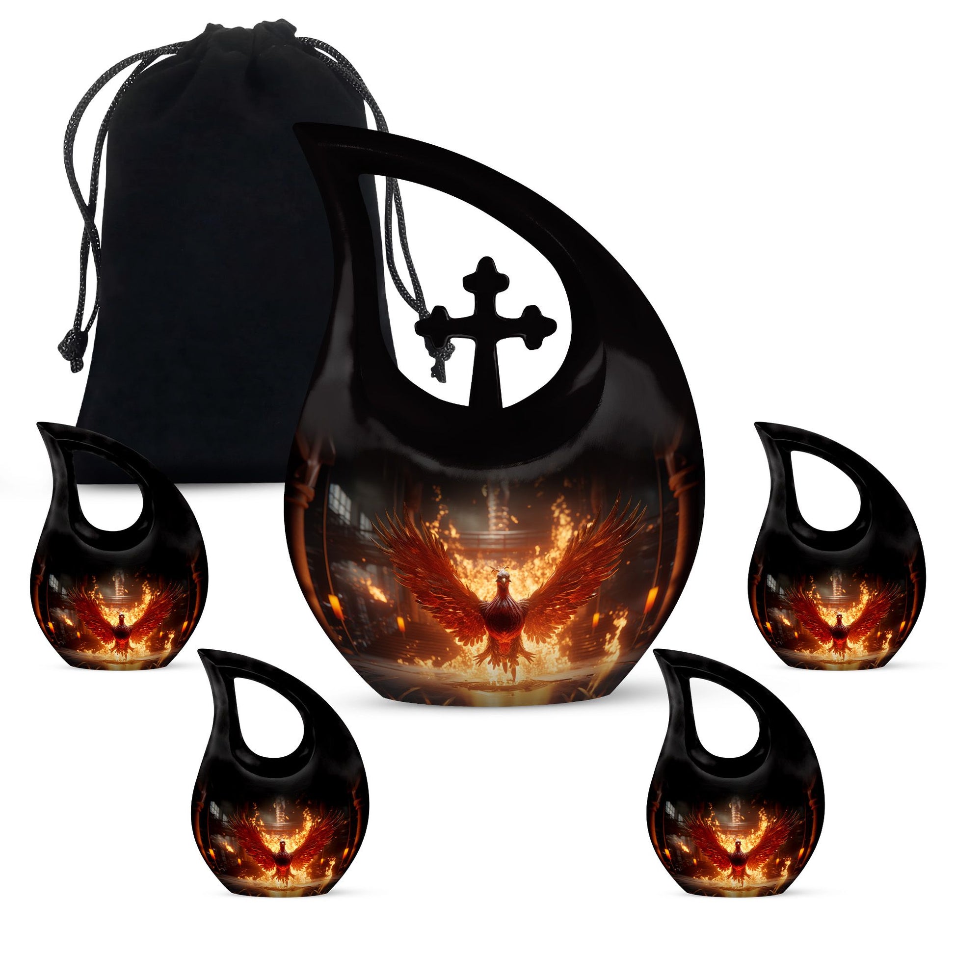 Teardrop Shape Phoenix Urn Large Urn With 4 Keepsake Urn