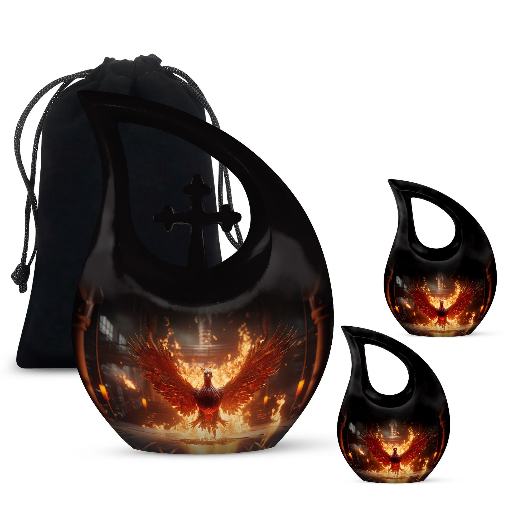 Teardrop Shape Phoenix Urn Large Urn With 2 Keepsake Urn
