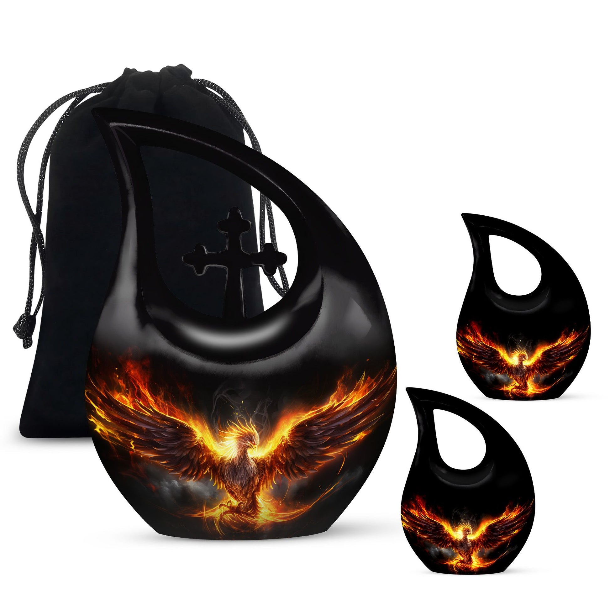 Teardrop Shape Phoenix Urn Large Urn With 2 Keepsake Urn