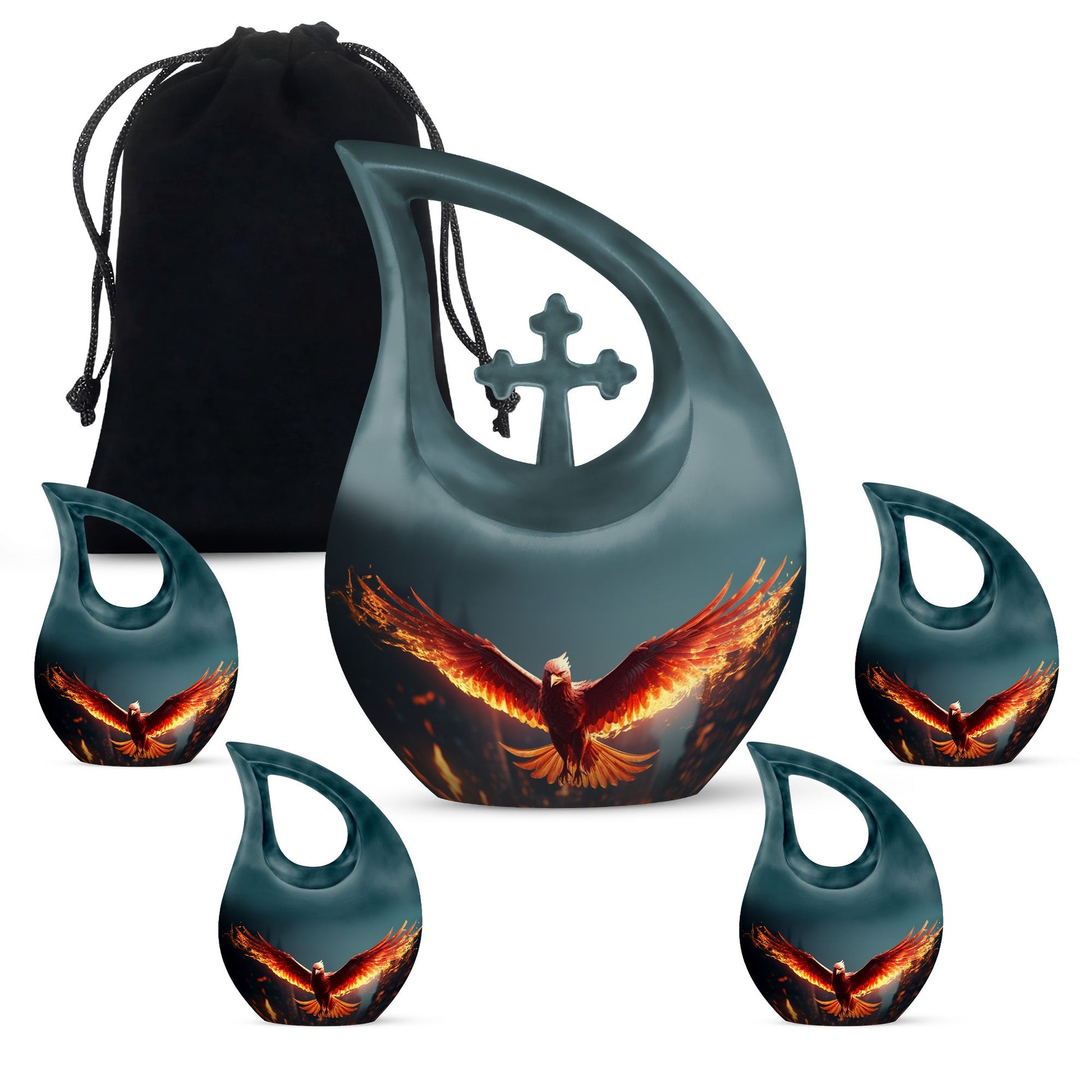 Teardrop Shape Phoenix Urn Large Urn With 4 Keepsake Urn
