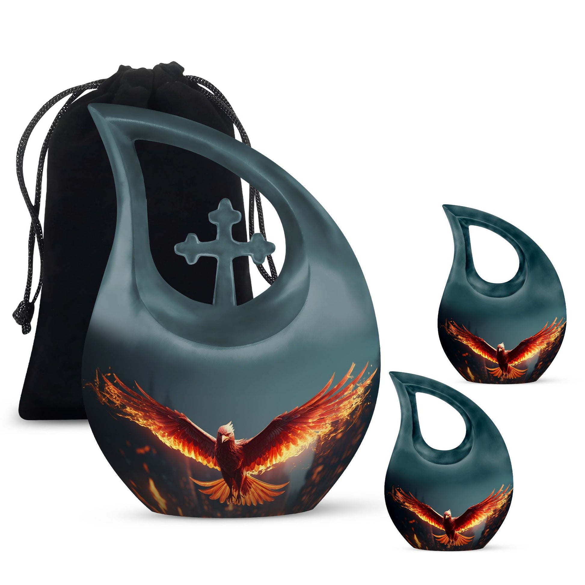 Teardrop Shape Phoenix Urn Large Urn With 2 Keepsake Urn