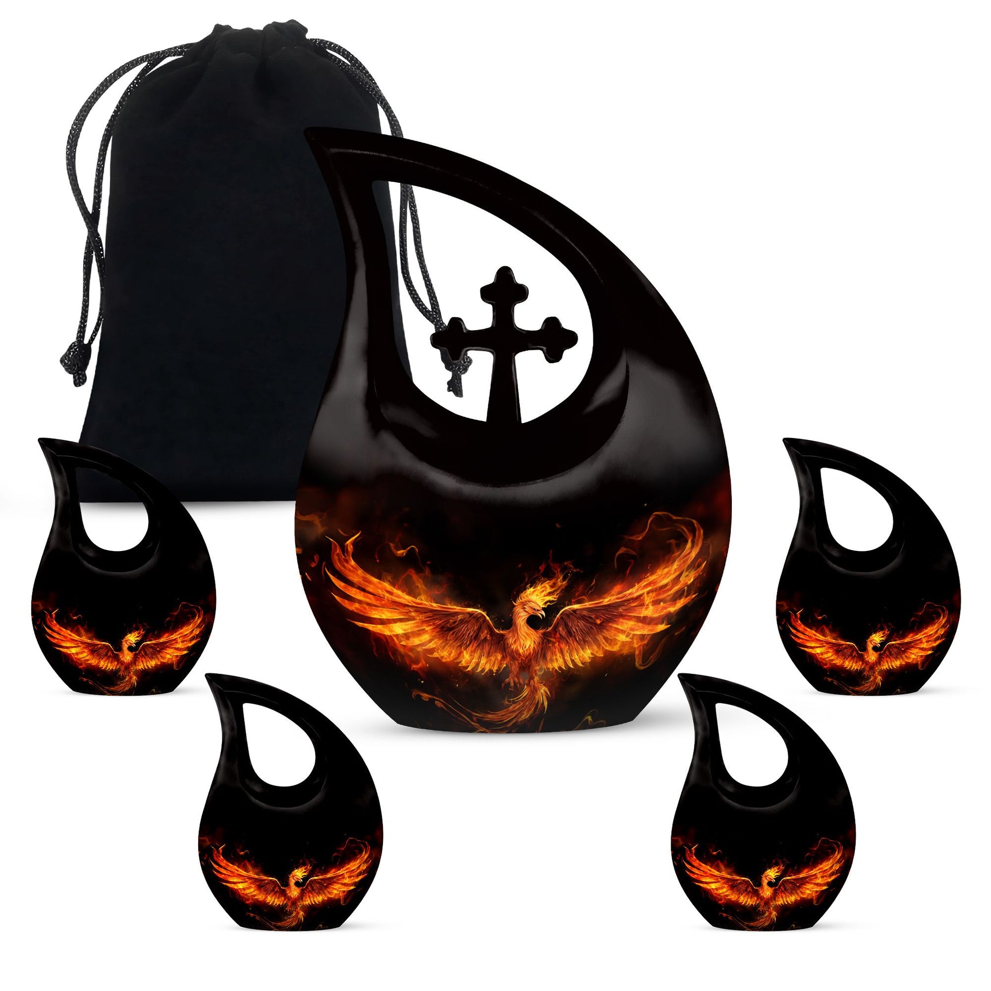 Teardrop Shape Phoenix Urn Large Urn With 4 Keepsake Urn