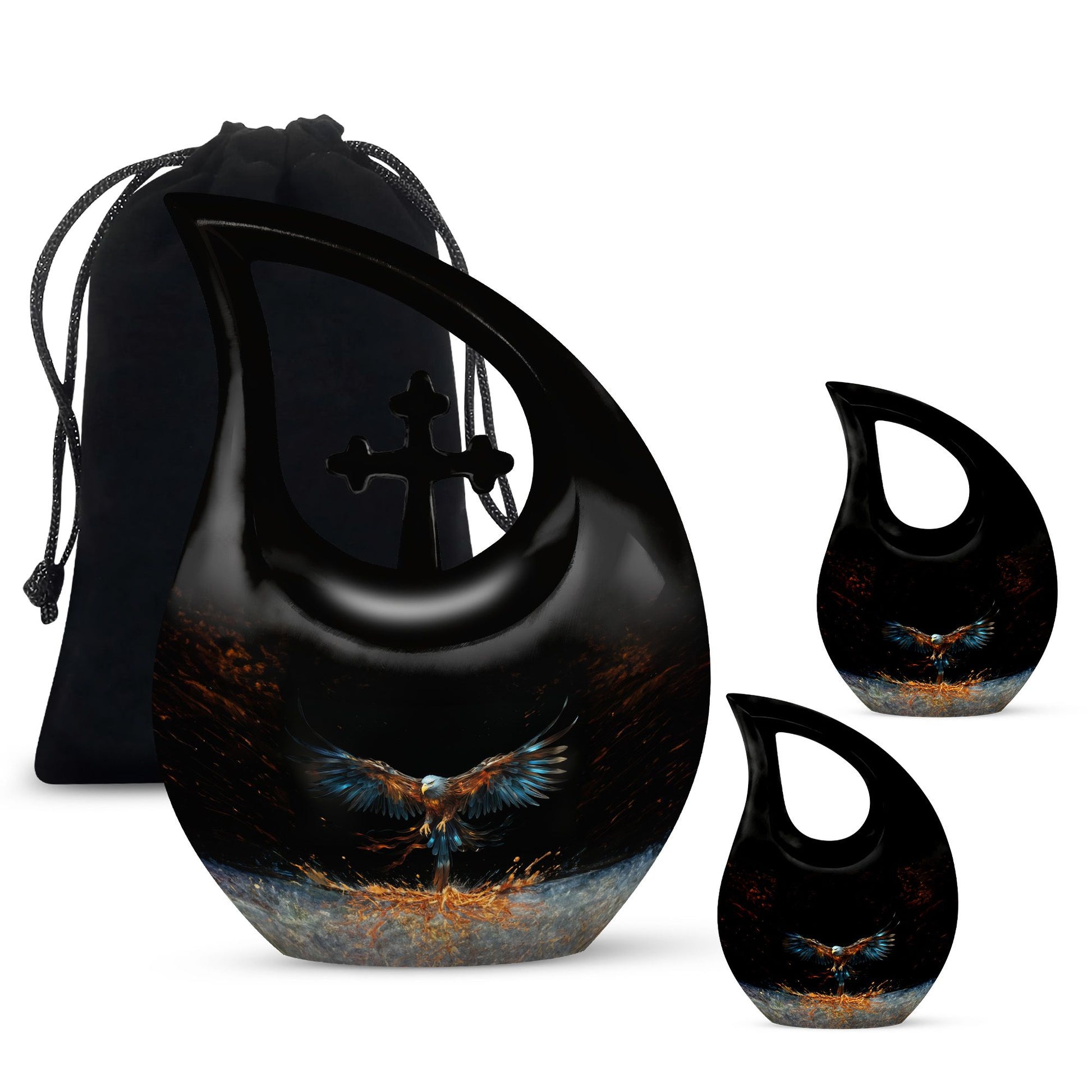 Teardrop Shape Eagle Urn Large Urn With 2 Keepsake Urn