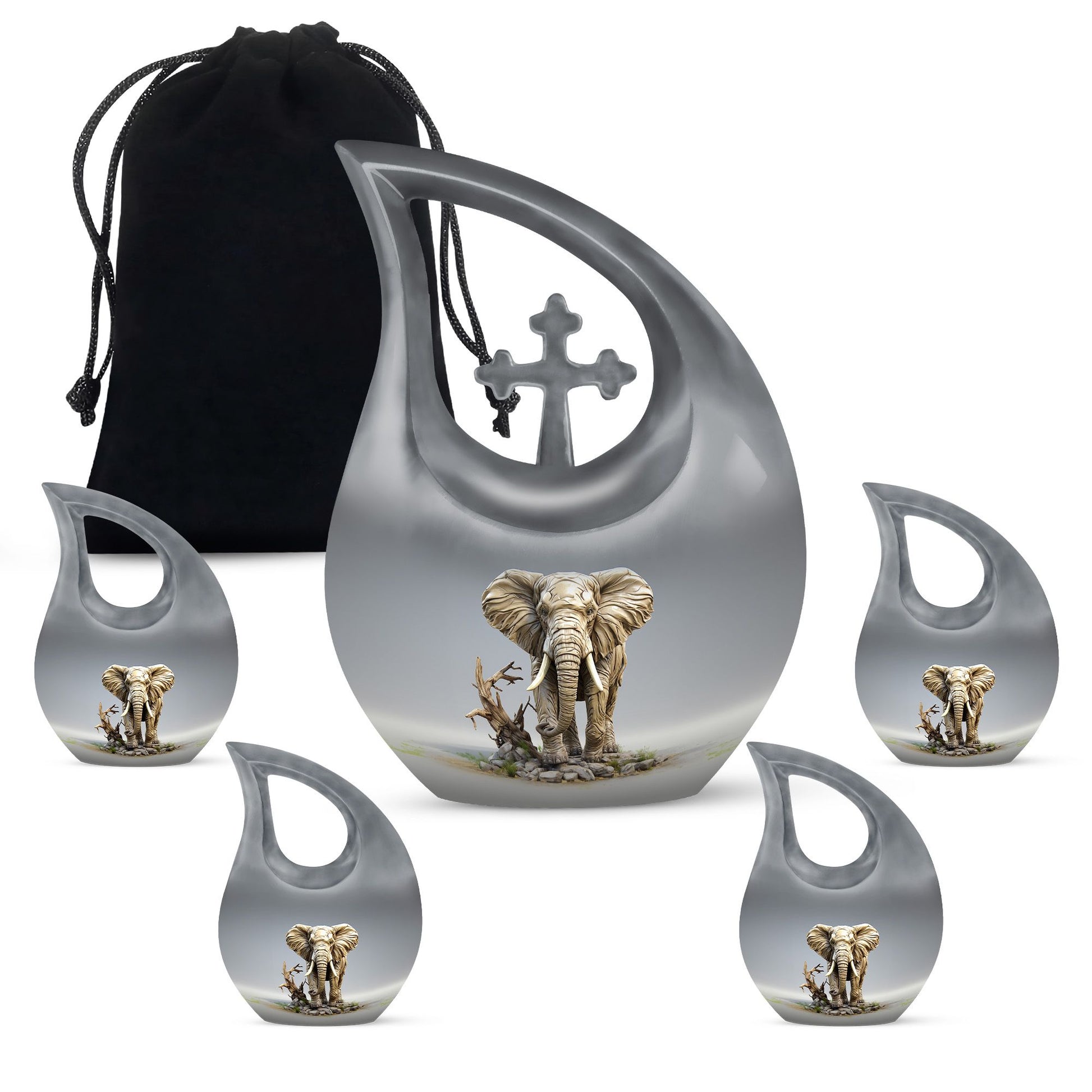 Teardrop Shape Elephant Urn Large Urn With 4 Keepsake Urn