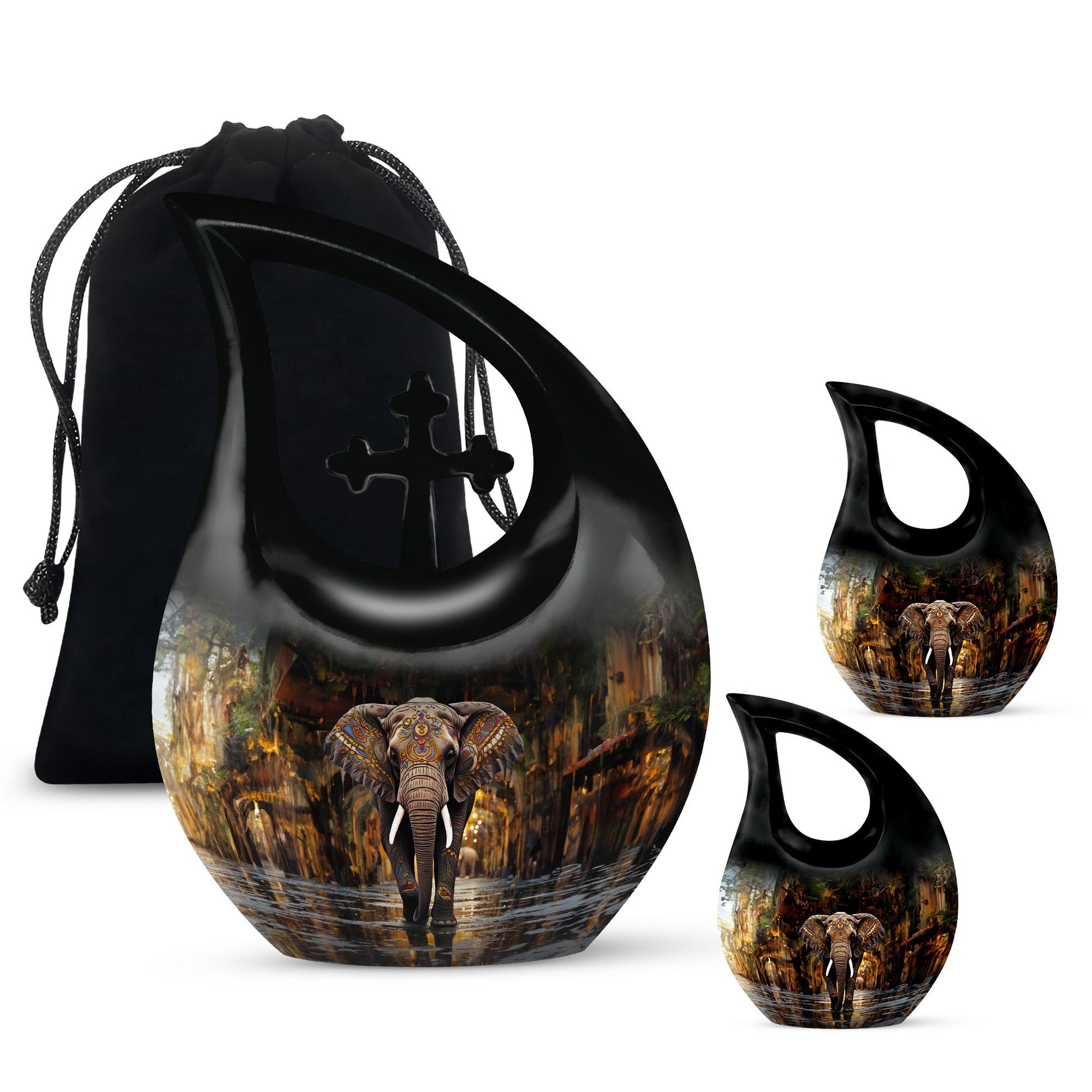 Teardrop Shape Elephant Urn Large Urn With 2 Keepsake Urn