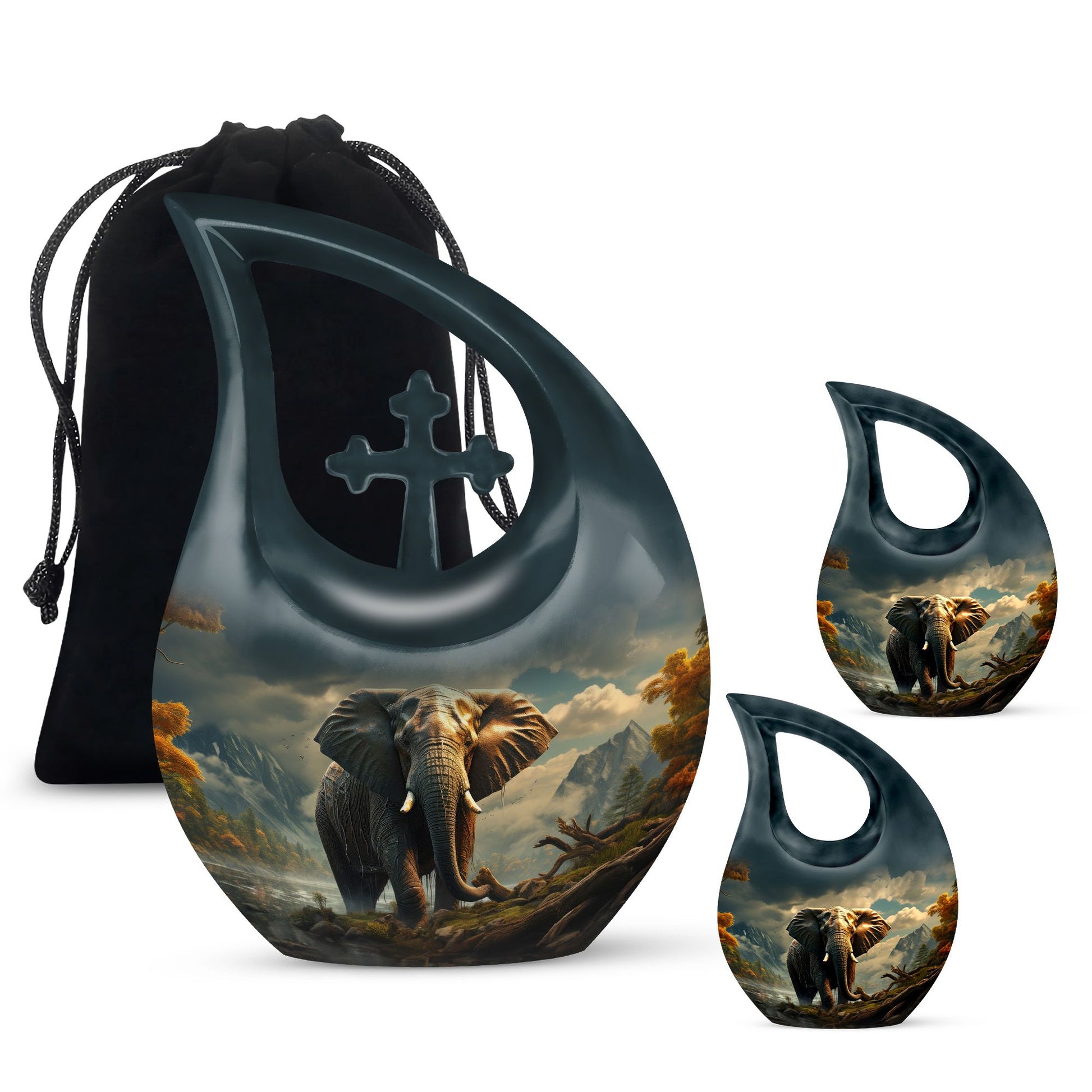 Teardrop Shape Elephant Urn Large Urn With 2 Keepsake Urn