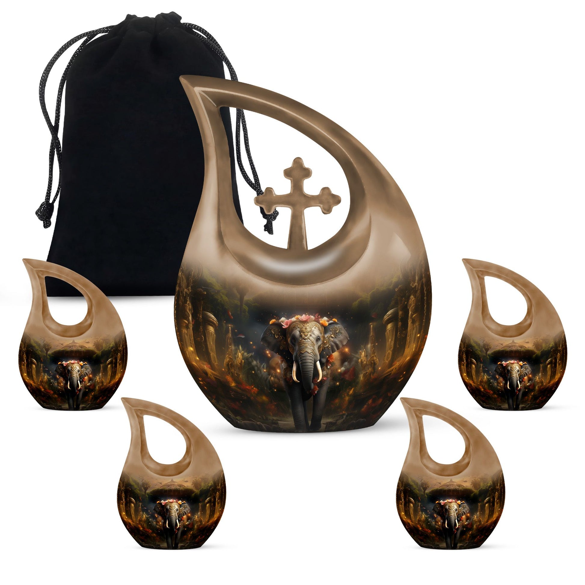 Teardrop Shape Elephant Urn Large Urn With 4 Keepsake Urn