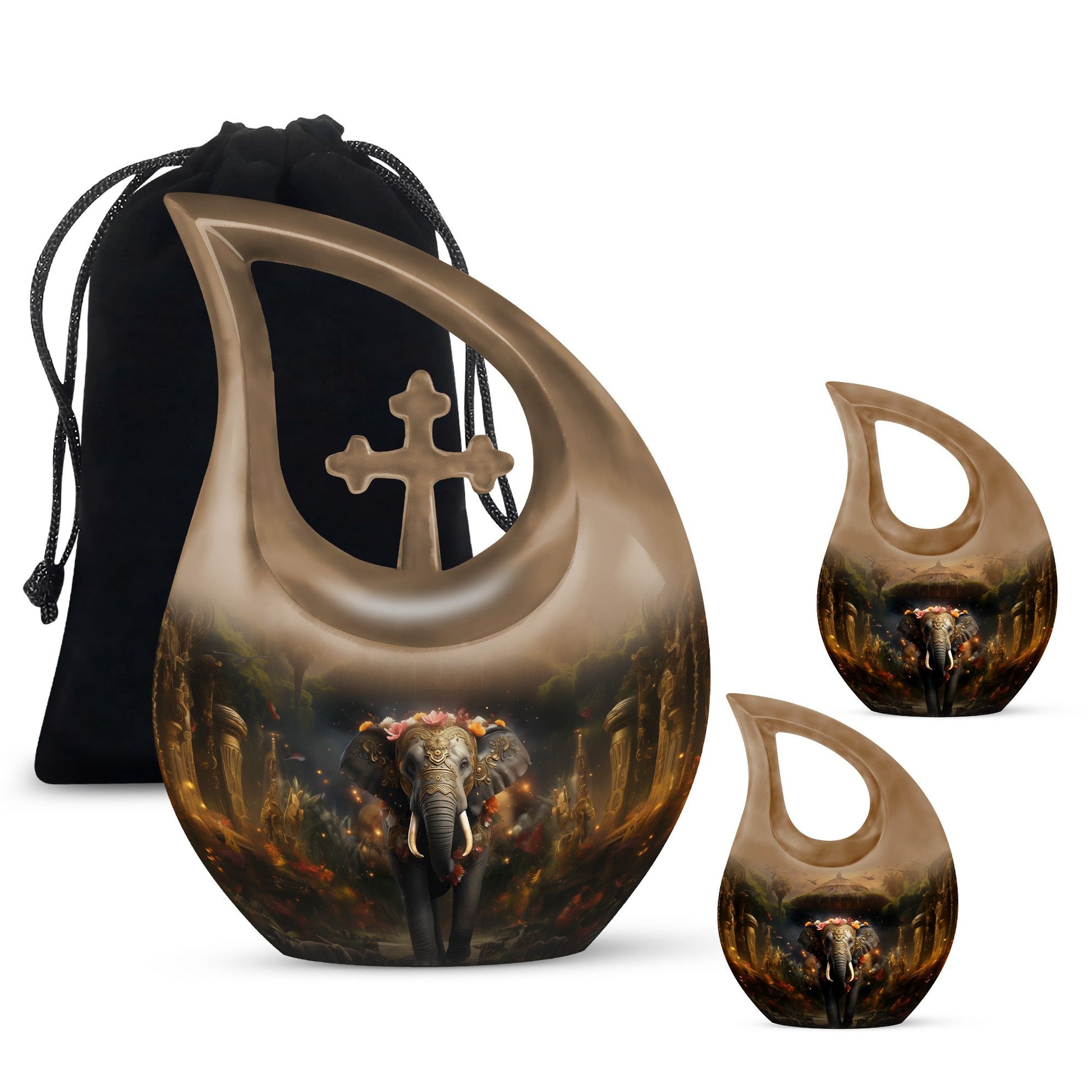 Teardrop Shape Elephant Urn Large Urn With 2 Keepsake Urn