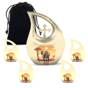 Teardrop Shape Elephant Urn Large Urn With 4 Keepsake Urn