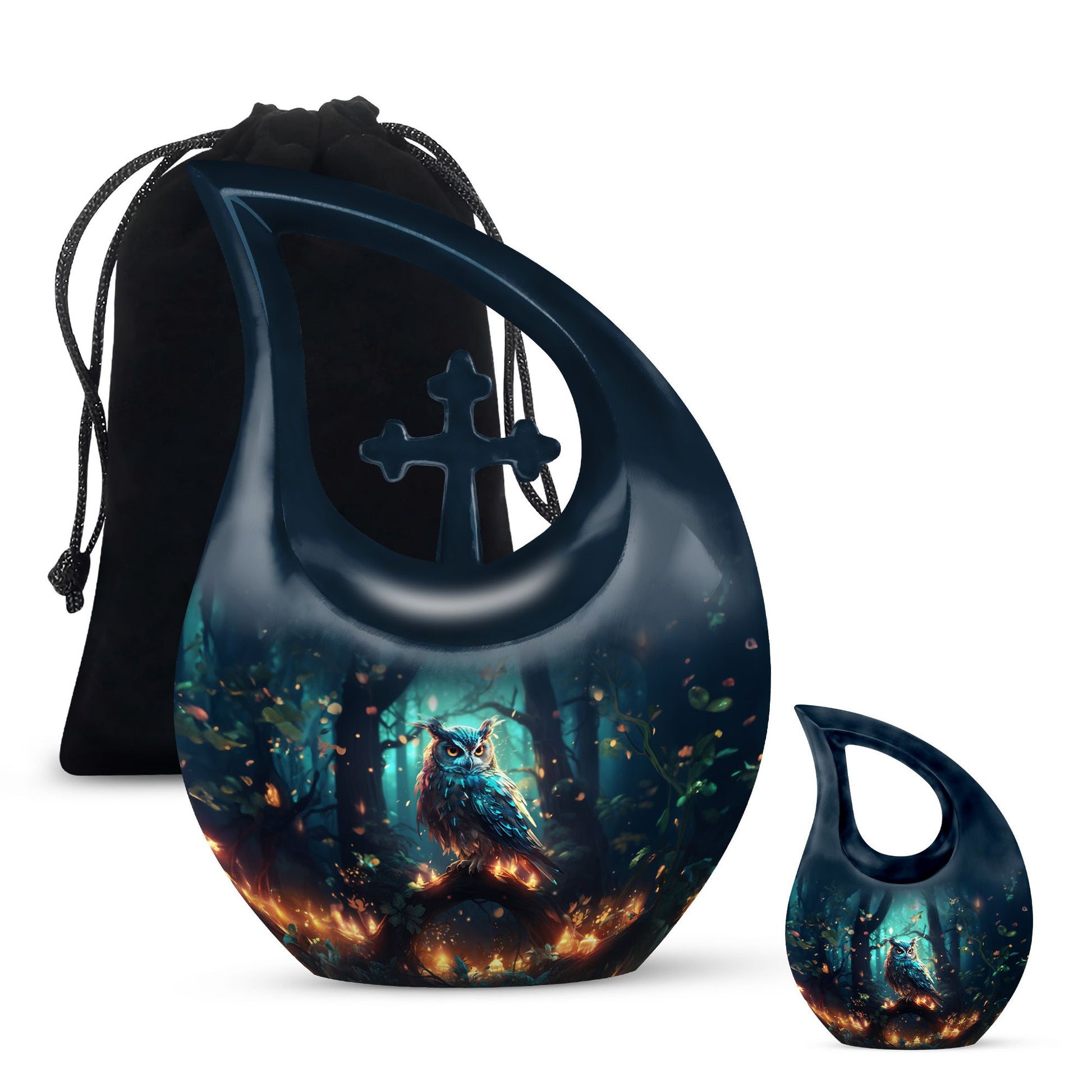 Teardrop Shape Owl Urn Large Urn With 1 Keepsake Urn