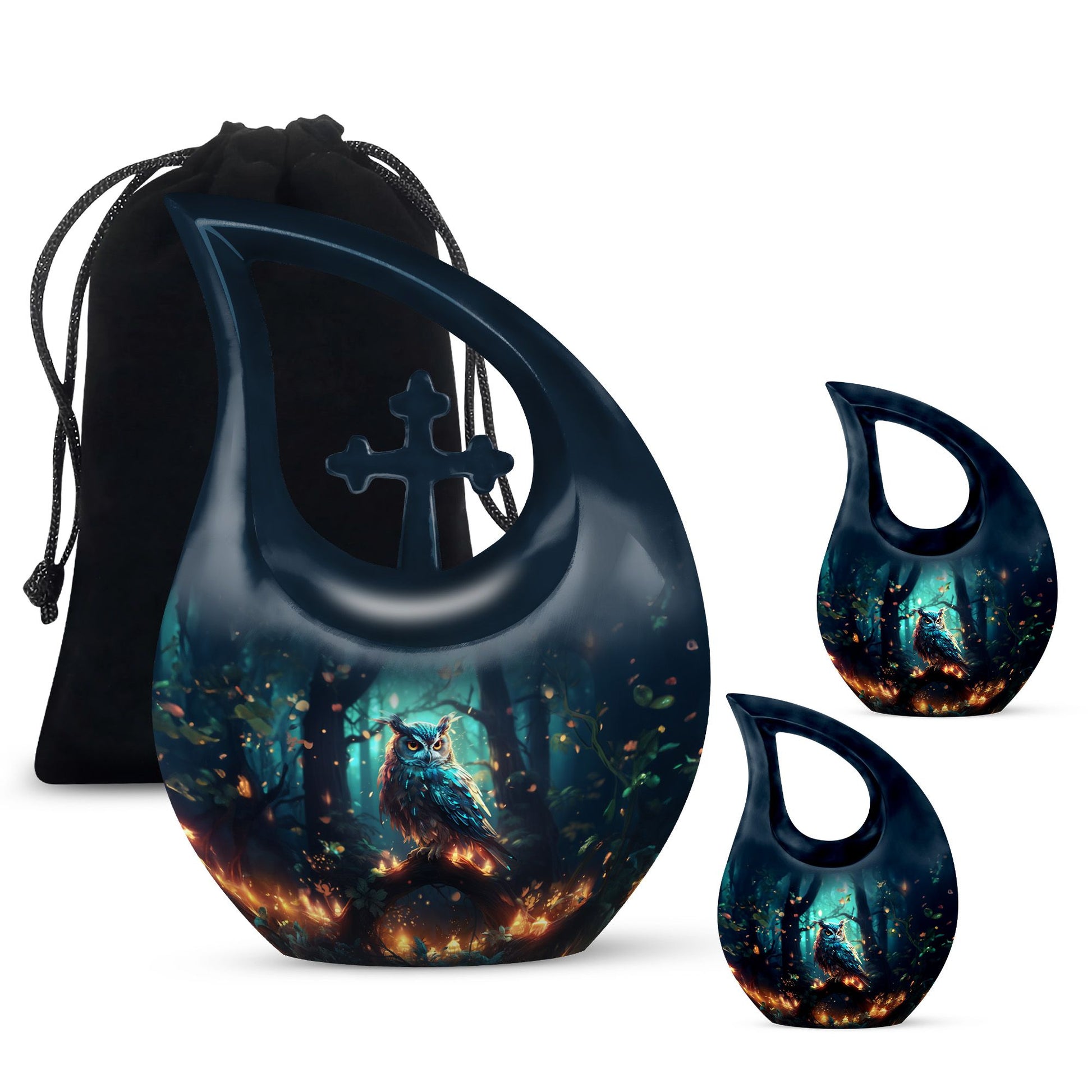 Teardrop Shape Owl Urn Large Urn With 2 Keepsake Urn