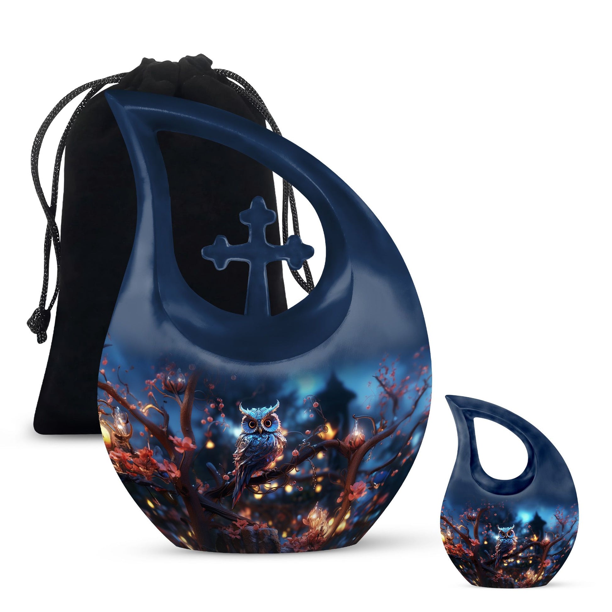 Teardrop Shape Owl Urn Large Urn With 1 Keepsake Urn