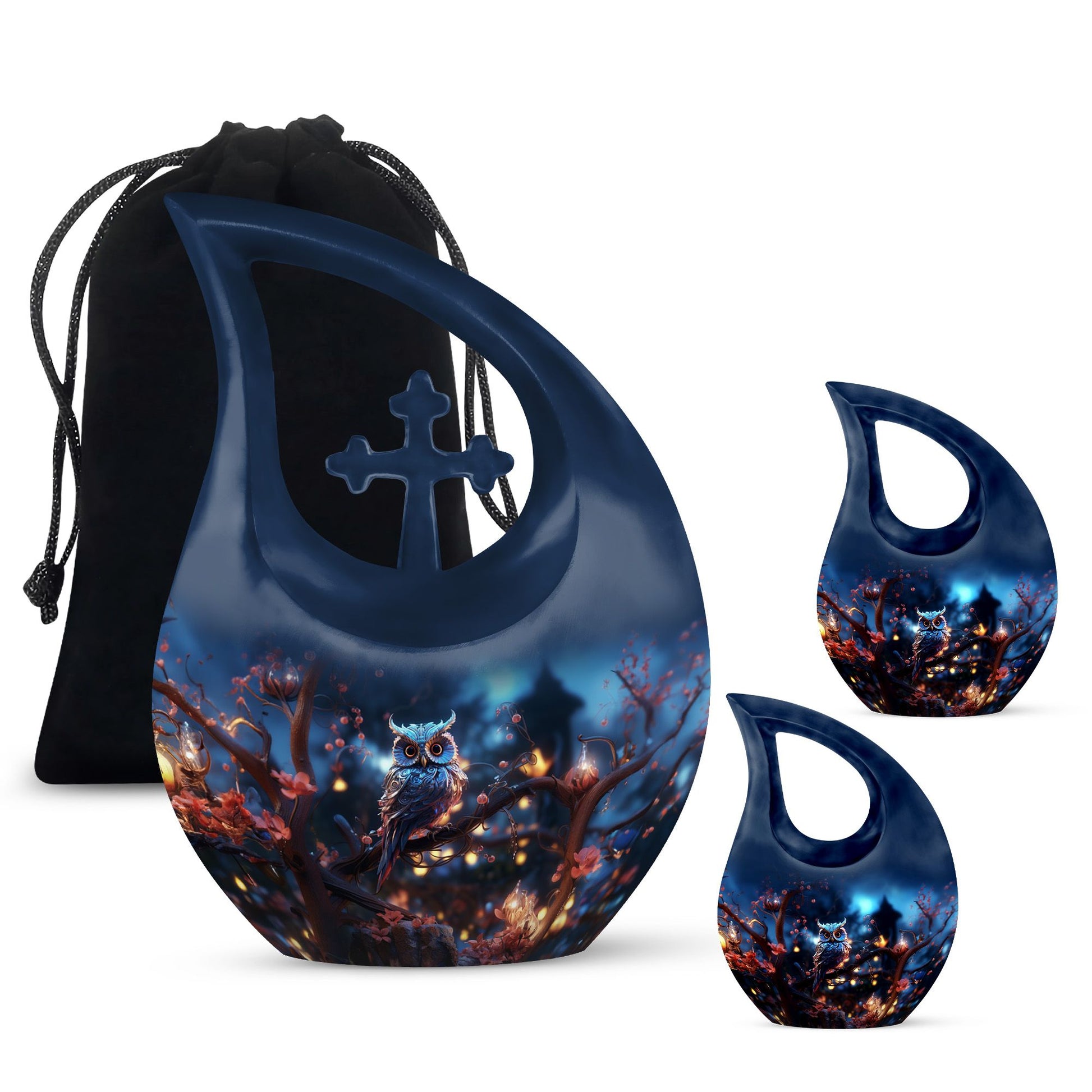 Teardrop Shape Owl Urn Large Urn With 2 Keepsake Urn