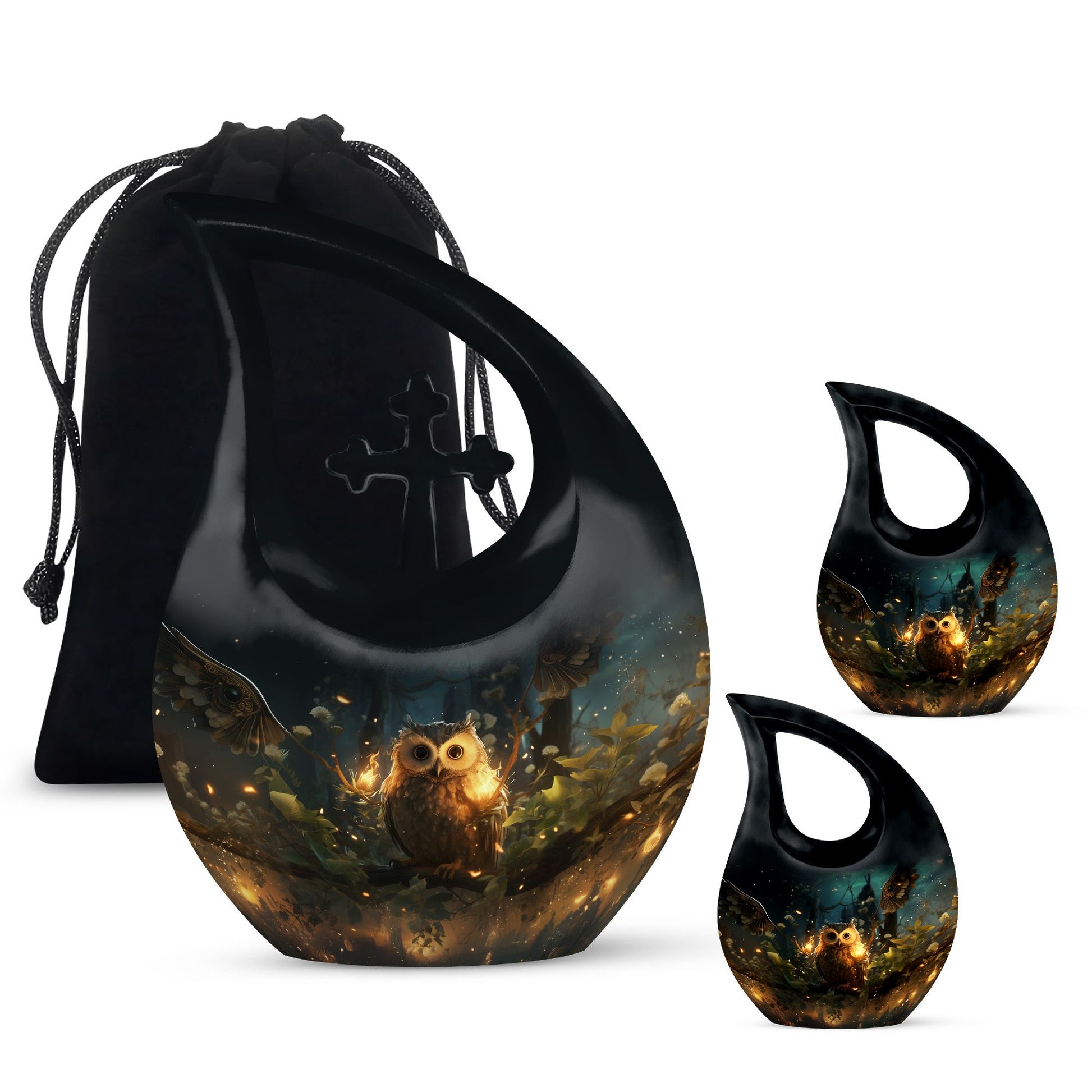 Teardrop Shape Owl Urn Large Urn With 2 Keepsake Urn