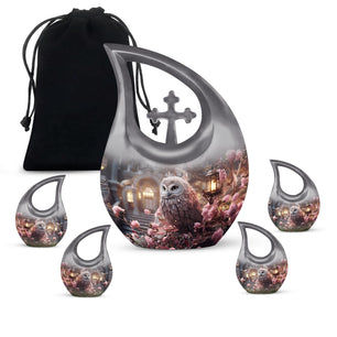 Teardrop Shape Owl Urn Large Urn With 4 Keepsake Urn