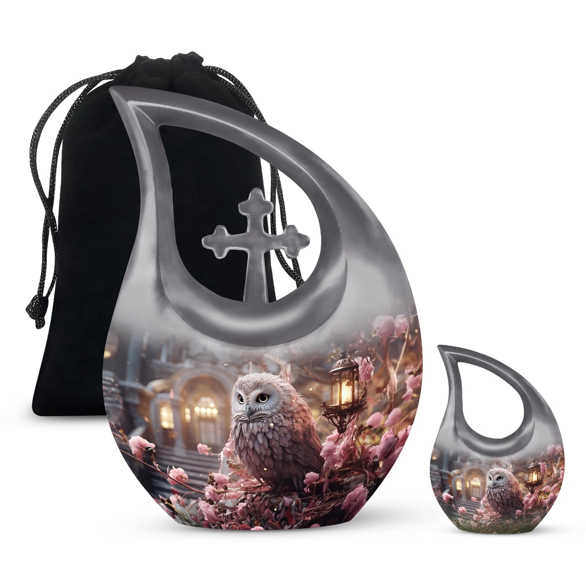 Teardrop Shape Owl Urn Large Urn With 1 Keepsake Urn