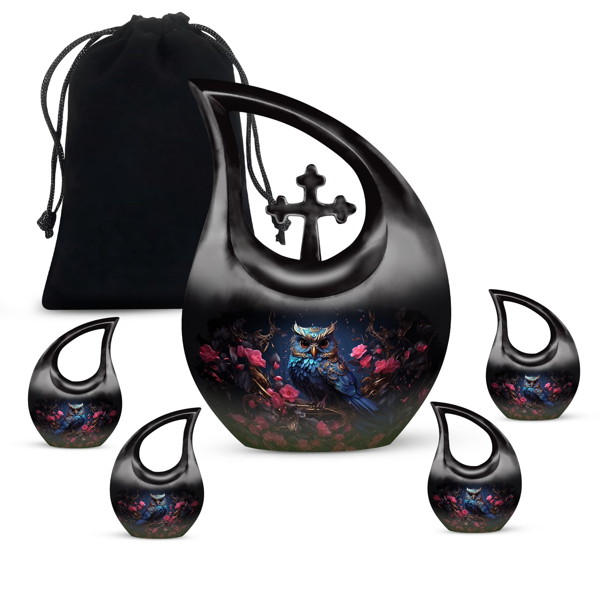 Teardrop Shape Owl Urn Large Urn With 4 Keepsake Urn